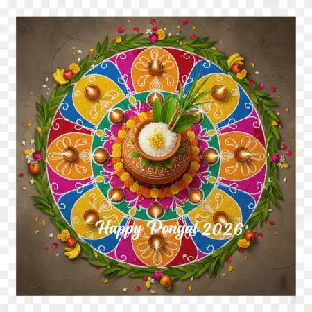 Free Happy Pongal Wishes 2026 With Kolam Design Images Background Download
