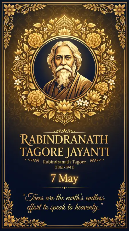Happy Rabindranath Tagore Jayanti Golden Theme Poster - Free Rabindranath Tagore Jayanti Download