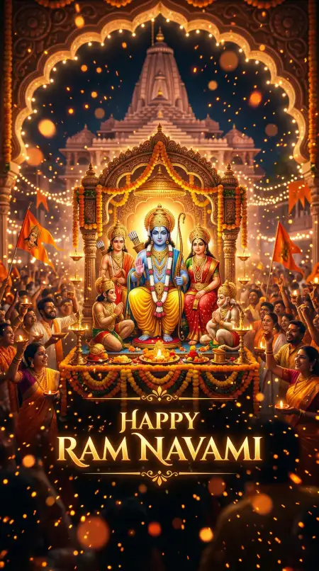 Free Happy Ram Navami Poster With Ram Mandir Image Download