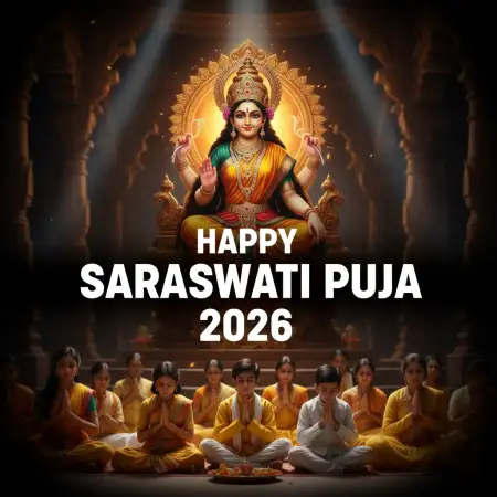 Free Happy Saraswati Puja 2026 Blessing Message Background Download