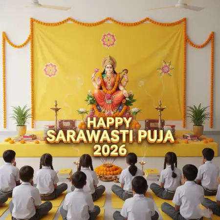Free Happy Saraswati Puja 2026 Coaching Banner Background Download