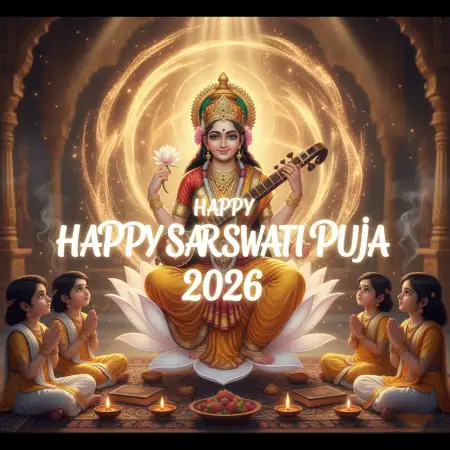 Free Happy Saraswati Puja 2026 Creative Poster Background Download