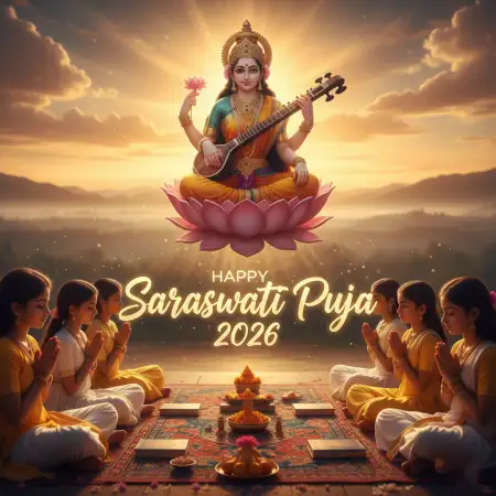 Free Happy Saraswati Puja 2026 Shayari Background Download