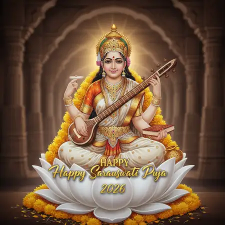 Free Happy Saraswati Puja 2026 Transparent Png Background Download