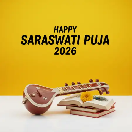 Free Happy Saraswati Puja 2026 Veena Saraswati Image Background Download