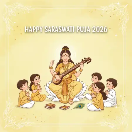 Free Happy Saraswati Puja 2026 Wishes In English Background Download