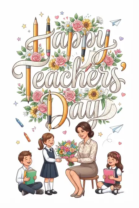 Free Happy Teachers Day Floral Greeting Card Image Download