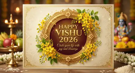 Happy Vishu 2026 Wishes Text With Background Design - Free Happy Vishu 2026 Wishes Download