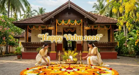 Happy Vishu 2026 Wishes With Vishukkani Images And Cultural Elements - Free Happy Vishu 2026 Wishes Download