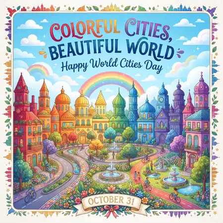 happy world cities day 2026 colorful urban landscape
