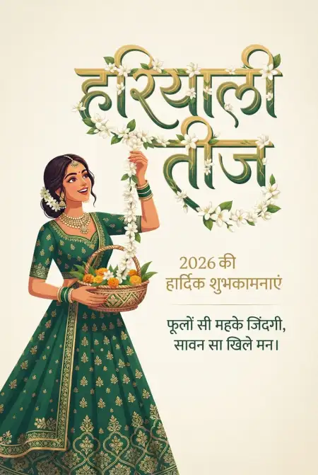 hariyali teej 2026 hindi greeting card - Happy Hariyali Teej 2026