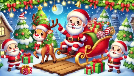 Hd Merry Christmas Cartoon Santa Claus And Reindeer Scene - Free Related Merry Christmas Cartoon Santa Claus Image
