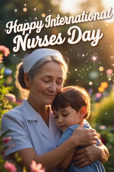 "Paper-cut style collage of nurse, heartbeat line, hearts, stethoscope and globe, 3D folded paper-text ‘Happy International Nurses Day’ in center, minimal and creative look"