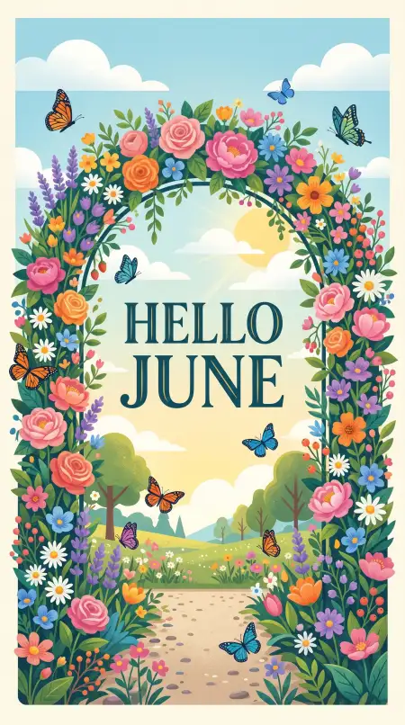 Hello June Cute Floral Greeting Card - Free Hello June Download