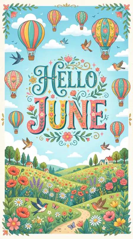 Hello June Positive Vibes Greeting Card - Free Hello June Download