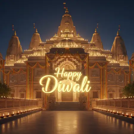 Hindu Festival Happy Diwali Wallpaper With Diya And Temple Lights - Free Wallpaper Wallpaper Download