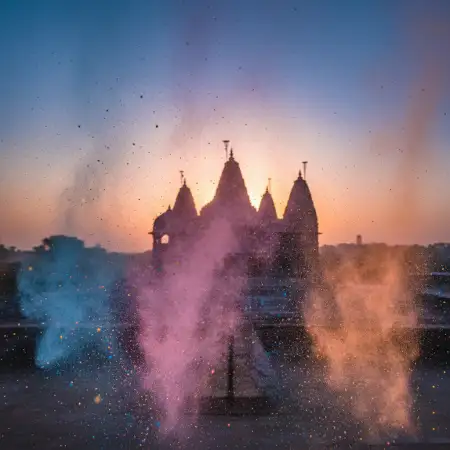 Free Holi Background With Temple Silhouette Background Image Download