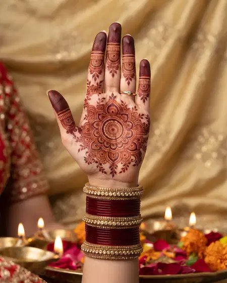 indian traditional karwa chauth mehndi design - Karwa Chauth Mehndi Design With Kalash
