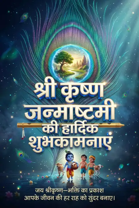 Free Jai Shri Krishna Janmashtami Wishes In Hindi Image Download