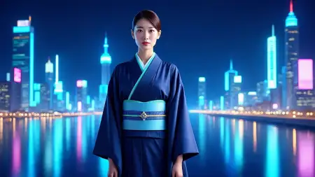 Japanese Model In Navy Blue Kimono Inspired Dress - Free Red Download