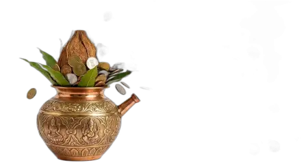 Free Kalash With Coins And Coconut Png Image Transparent PNG Download