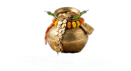 Free Kalash With Gold Coins And Flowers Png Hd Transparent PNG Download