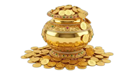 kalash with stacked gold coins png hd