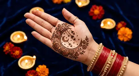 karwa chauth mehndi design with moon