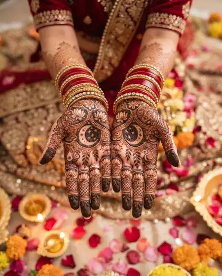karwa chauth mehndi design with pooja thali