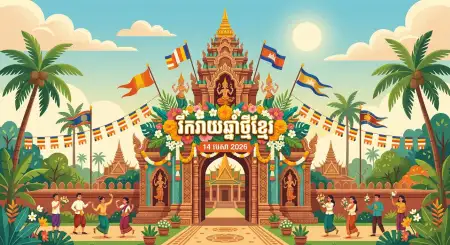 Khmer New Year Festival Decoration Poster - Free Khmer New Year Wishes Poster 2026 Download