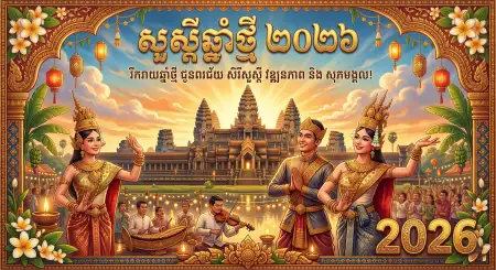 Khmer New Year Golden Theme Poster - Free Khmer New Year Wishes Poster 2026 Download