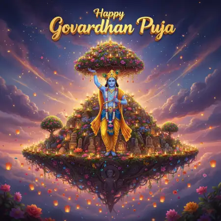 Kids Arranging Flowers Around Mini Govardhan Hill - Free Happy Govardhan Puja 2025 Download