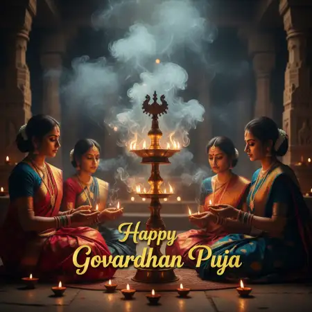 Kids Painting Small Diyas For Evening Puja - Free Happy Govardhan Puja 2025 Download