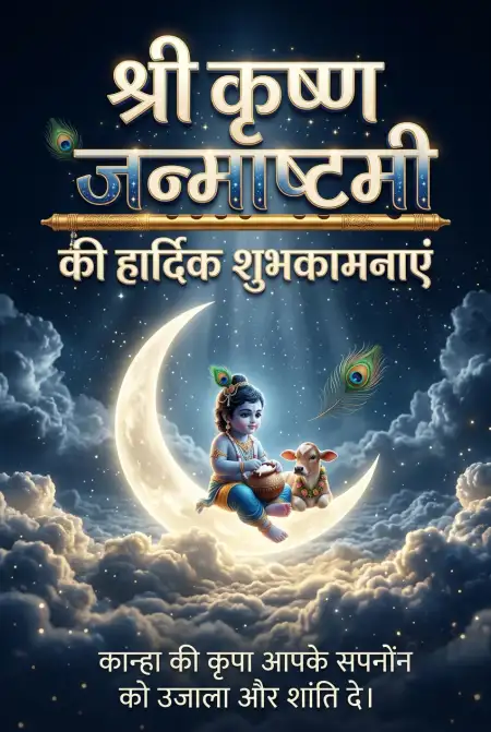 Free Lord Krishna Janmashtami Wishes In Hindi Image Download