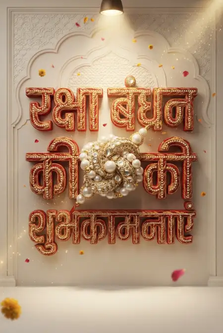 Luxury Golden Silk Raksha Bandhan Hindi Lettering With Rakhi Design - Free Raksha Bandhan Ki Shubhkamnaye In Hindi Download