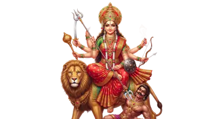 maa durga with lion and trishul png