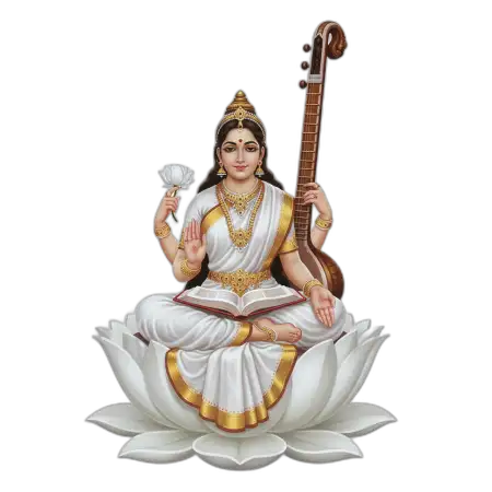 Maa Saraswati Png With Veena And Book White Background Hd - Free Png Download