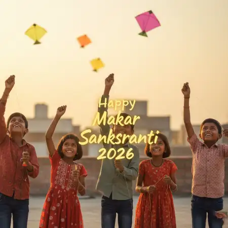 Free Makar Sankranti Wishes 2026 With Kites And Sun Background Download