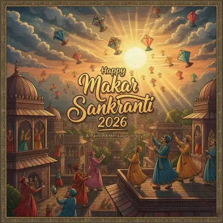 Free Makar Sankranti Wishes Colorful Festival Sky 2026 Background Download