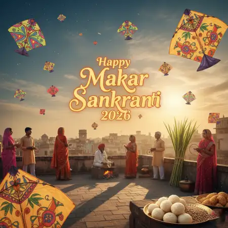 Free Makar Sankranti Wishes Shop Banner 2026 Background Download
