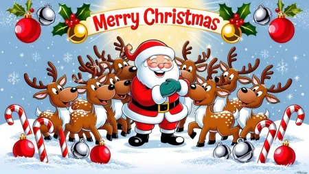 Merry Christmas Cartoon Santa Claus Reindeer Greeting Cards - Free Related Merry Christmas Cartoon Santa Claus Image