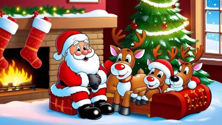 Merry Christmas Santa Claus And Reindeer Animated Wallpaper - Free Related Merry Christmas Cartoon Santa Claus Image