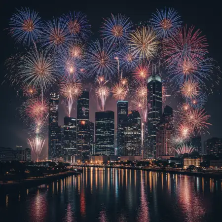 Free New Year Fireworks Background Wide Angle View Background Download