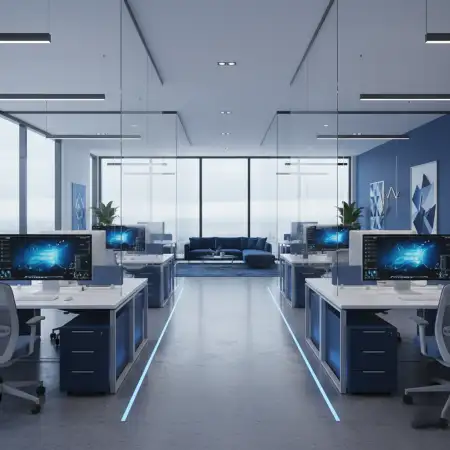 Office Interior Background With Blue Theme - Free Blue Design Download