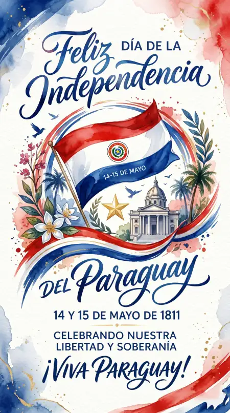 Paraguay Independence Day 2026 Elegant Patriotic Art - Free Paraguay Independence Day 2026 Wishes Download