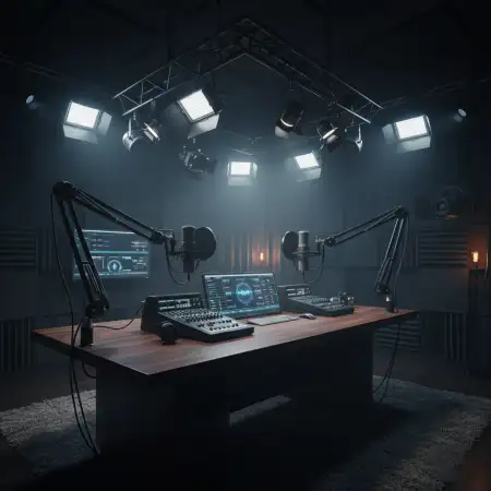 Podcast Studio Background Dark Moody Lighting - Free Podcast Studio Background Download