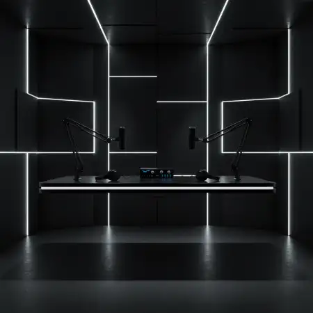 Podcast Studio Background Minimalist Black Setup - Free Podcast Studio Background Download