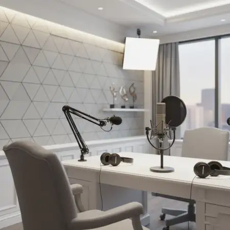 Podcast Studio Background Professional Interior Setup - Free Podcast Studio Background Download