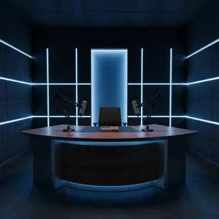 Podcast Studio Background With Blue Lighting - Free Podcast Studio Background Download
