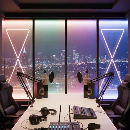 Podcast Studio Background With Colorful Lighting - Free Podcast Studio Background Download